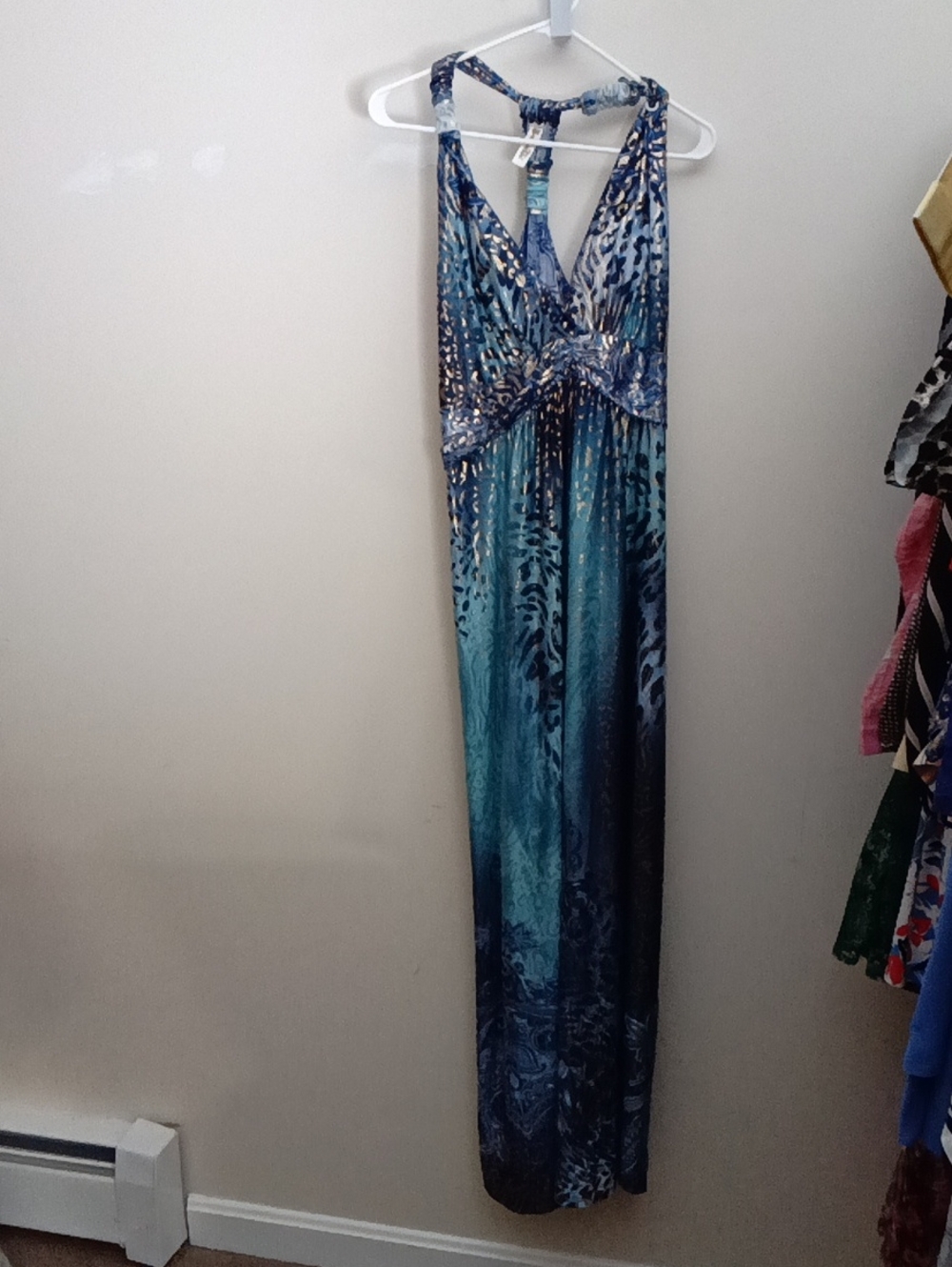SHORELNE V-Neck Teal Ombre Maxi Dress with Abstract Print SIZE 3 XL BUT LOOK XL - Picture 3 of 8